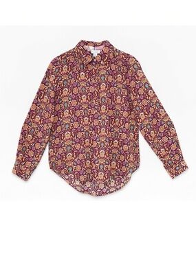 Sundance Burgundy Floral Print Cotton  Long Sleeve Top Size Small